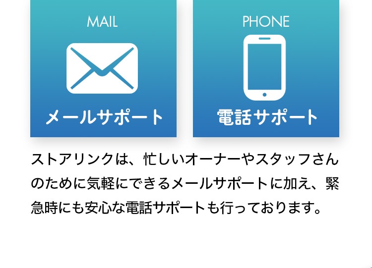 メールサポート、電話サポート